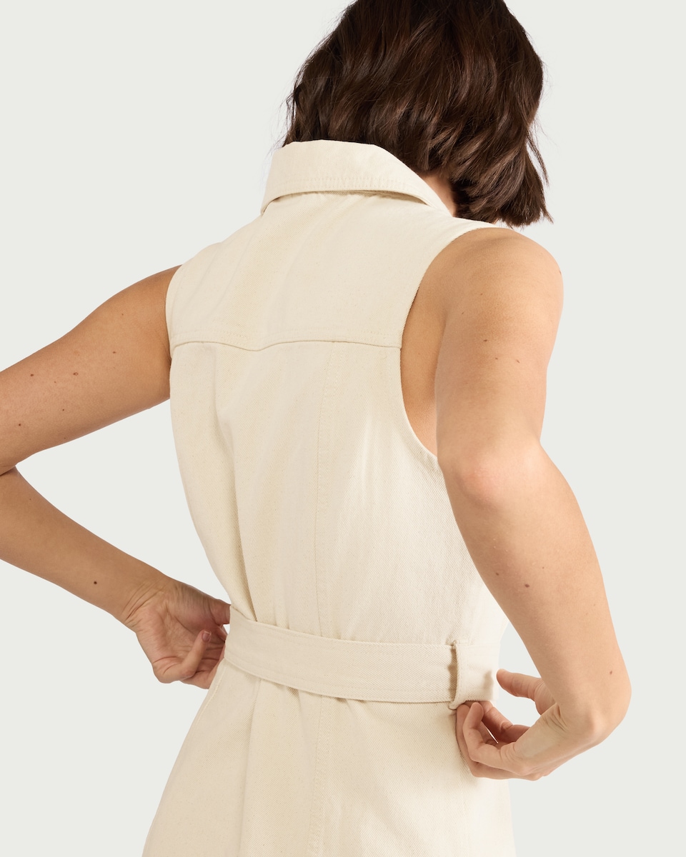 image 1 of F&F Pure Cotton Belted Shirt Denim Dress in Cream