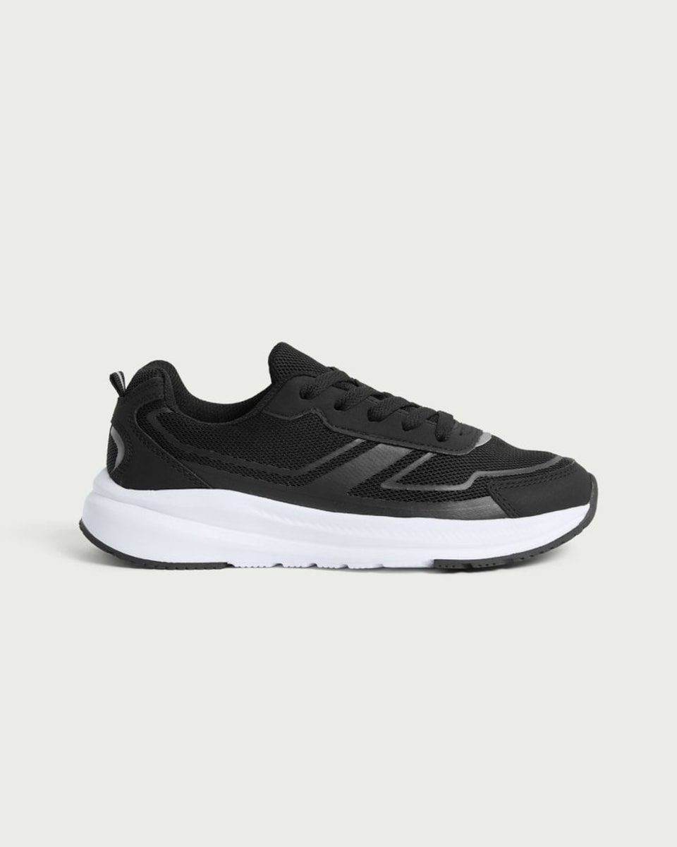 image 1 of F&F Boys Mesh Panel Lace Up Trainers in Black