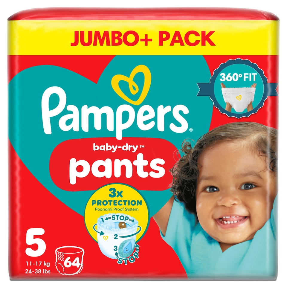 image 1 of Pampers Baby Dry Nappy Pants Size 5 Jumbo+ 64 Pack