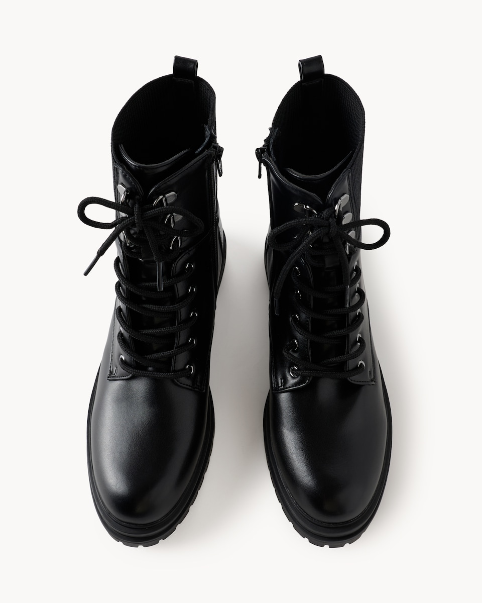 image 1 of F&F Faux Leather Lace Up Ankle Boots in Black