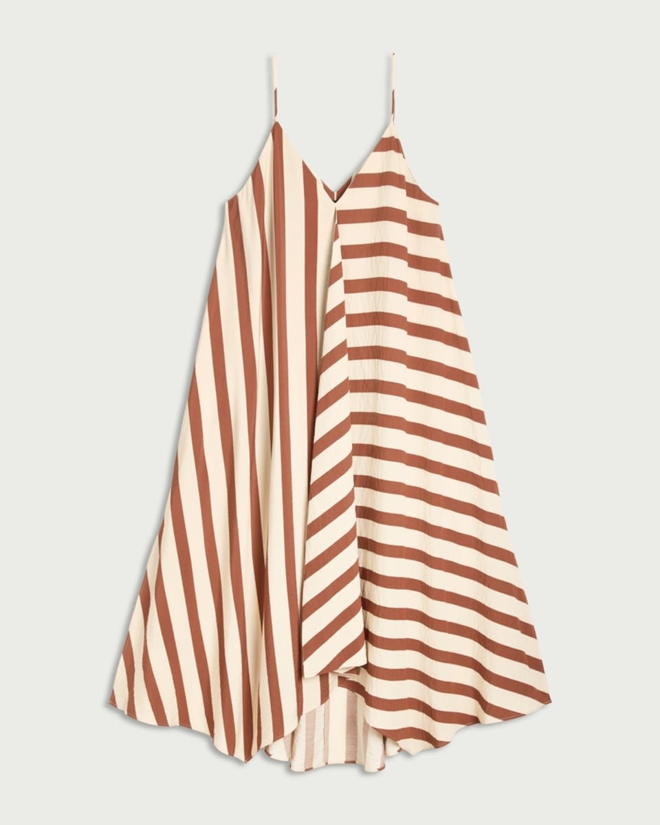 image 1 of F&F Striped Hanky Hem Maxi Dress in Multi Brown