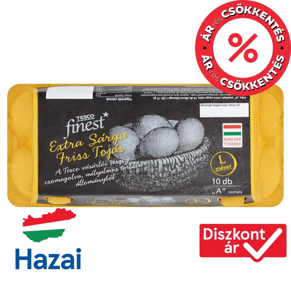 Tesco Finest "A" osztályú extra sárga friss tojás L 10 db