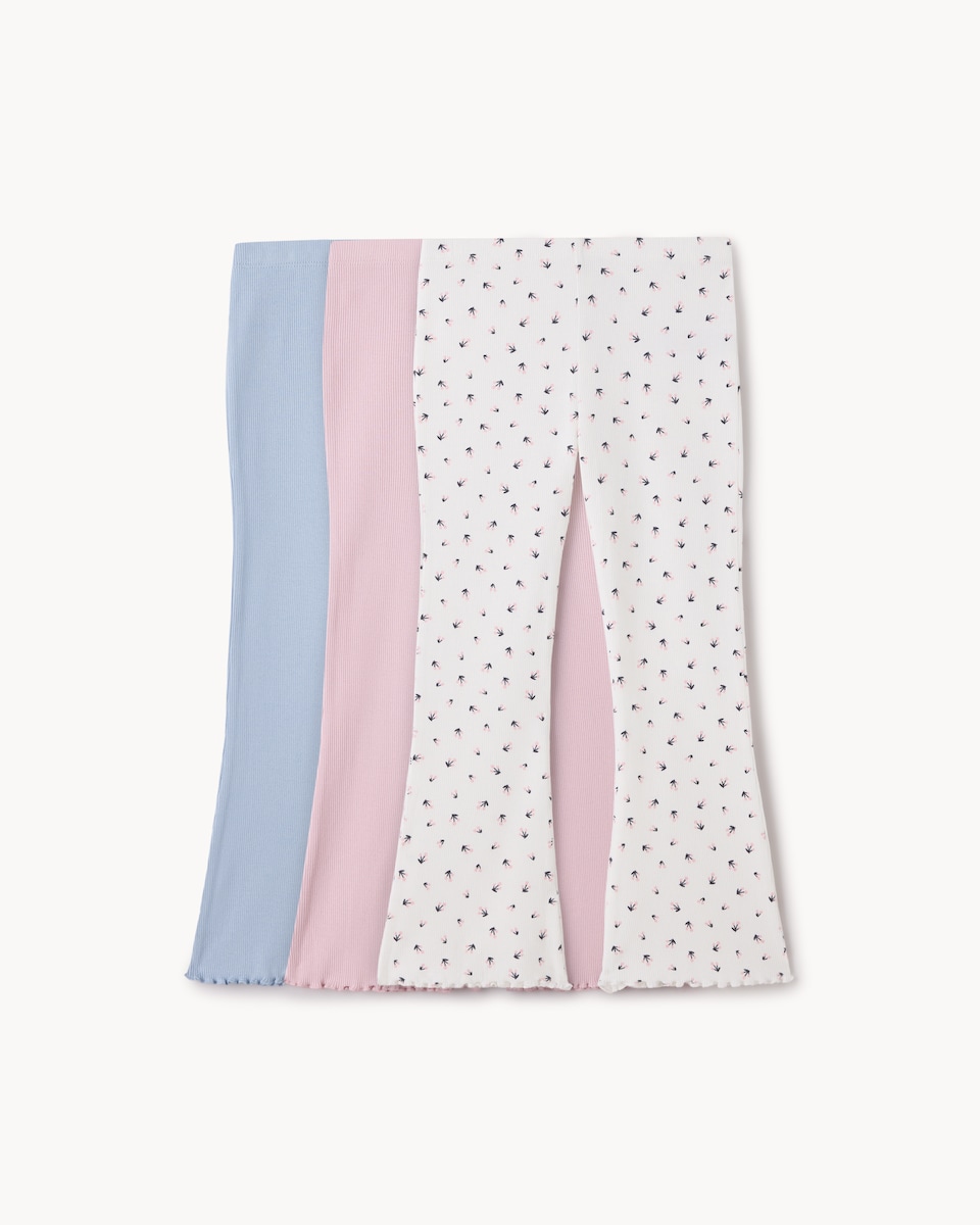 image 1 of F&F Girls 3-Pack Cotton Rich Flared Leggings in Multi Blue