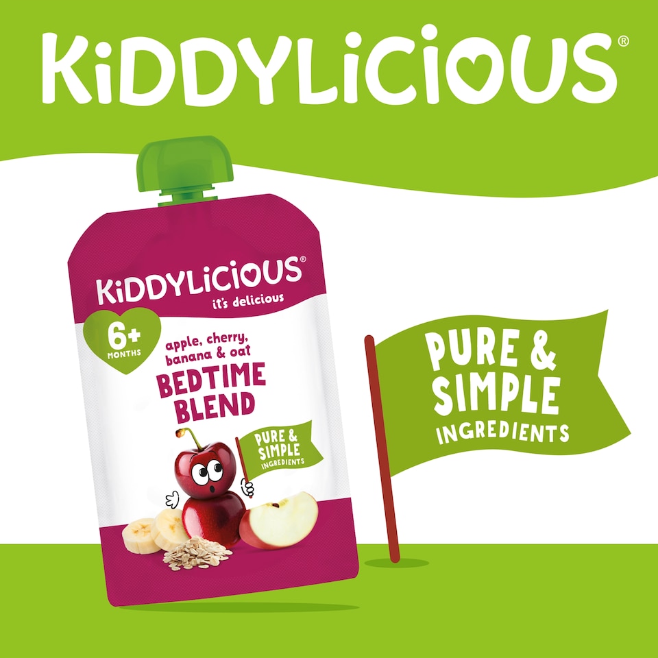 image 1 of Kiddylicious Apple, Cherry, Banana & Oat Bedtime Blend 4x100g