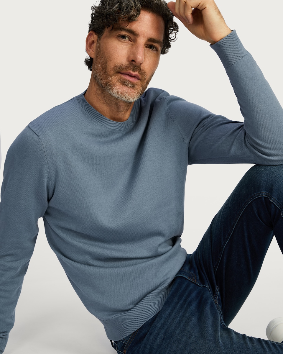 image 1 of F&F Pure Cotton Fine Knit Jumper in Blue