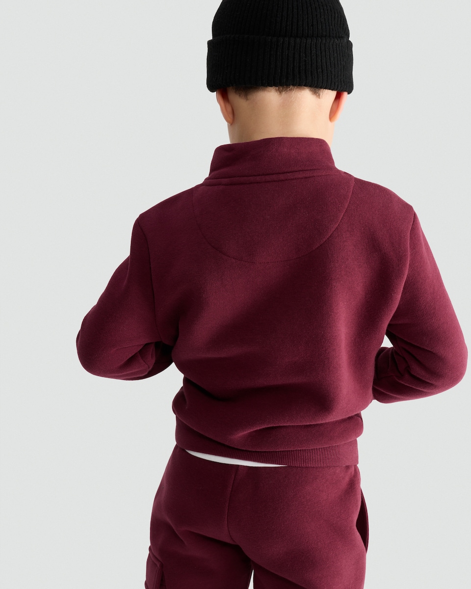 image 1 of F&F Boys Cotton Rich Pocket Front Half Zip Sweatshirt in Purple