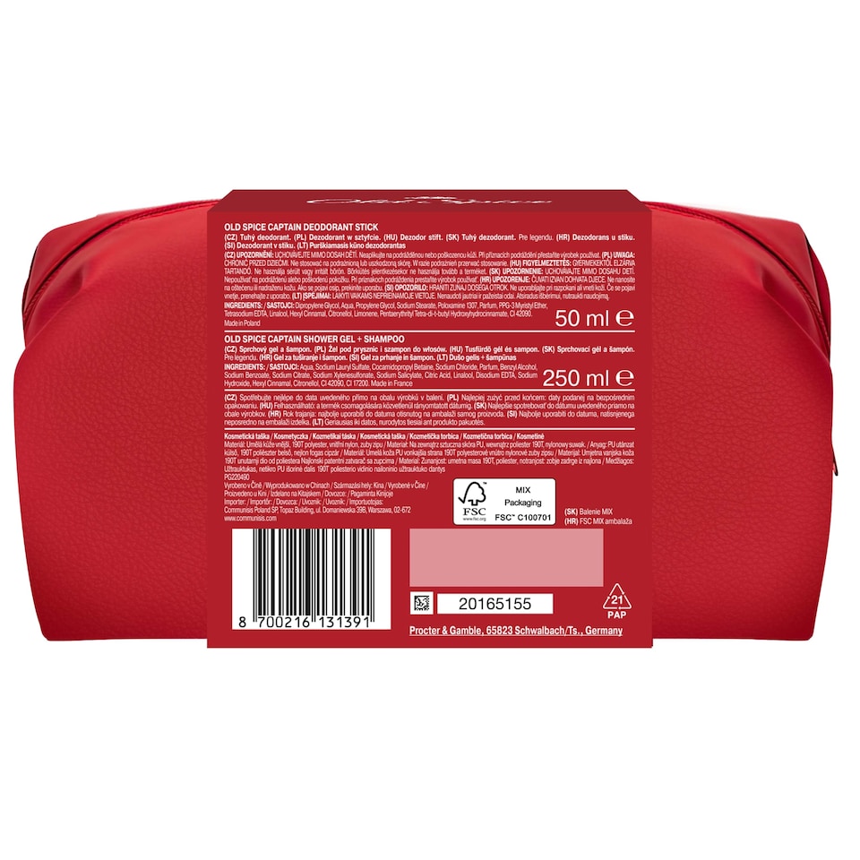 image 1 of Old Spice Footballer Wash Bag Gift Set With Captain Deodorant Stick, Deodorant Spray And Shower Gel