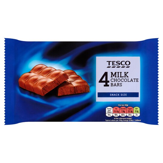 Tesco Milk Chocolate Bar 4 X 40G Tesco Groceries