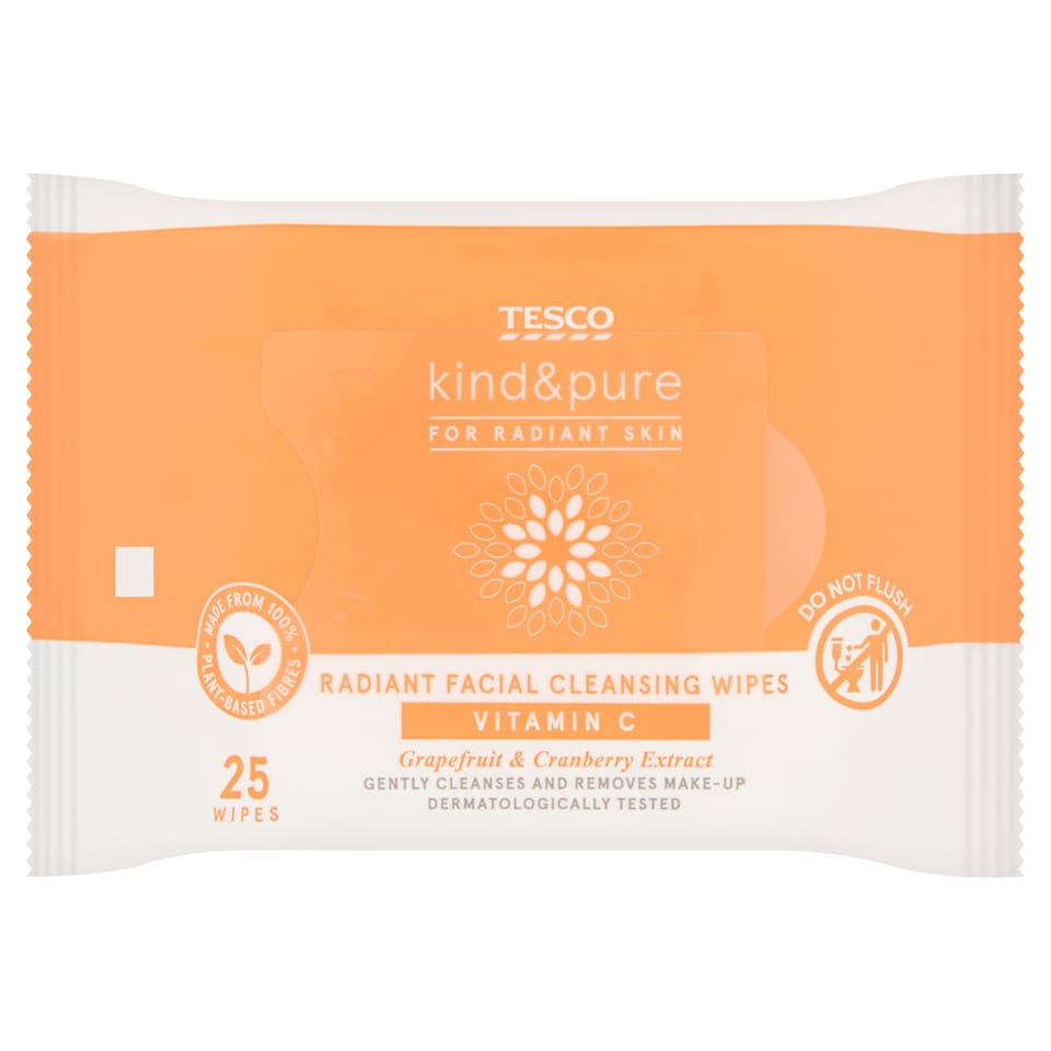 Tesco Kind & Pure Radiant Facial Cleansing Wipes Vitamin C 25 Pack