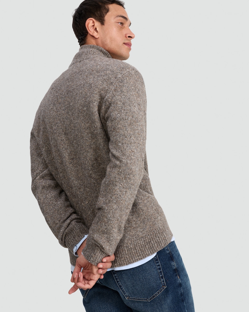 image 1 of F&F Knitted Speckled Half Zip Jumper in Brown