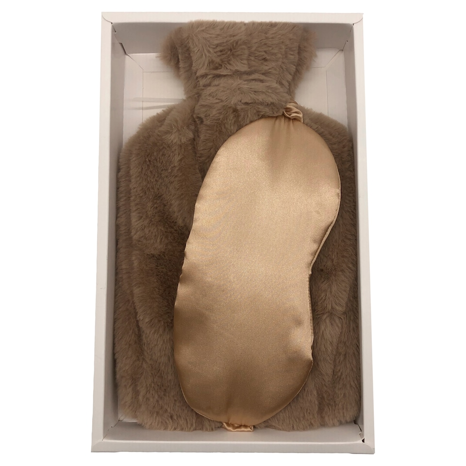 F&F Home Toffee Hot Water Bottle & Eye Mask Set