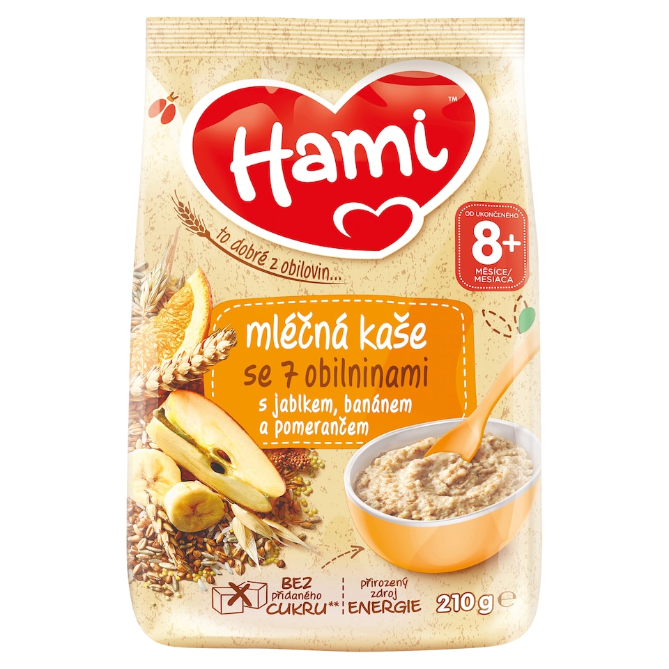 obrázok 1 z Hami mliečna kaša so 7 obilninami s jablkom, banánom a pomarančom 210 g