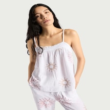 F&F Pure Cotton Embroidered Sun Pyjama Camisole Top in Cream