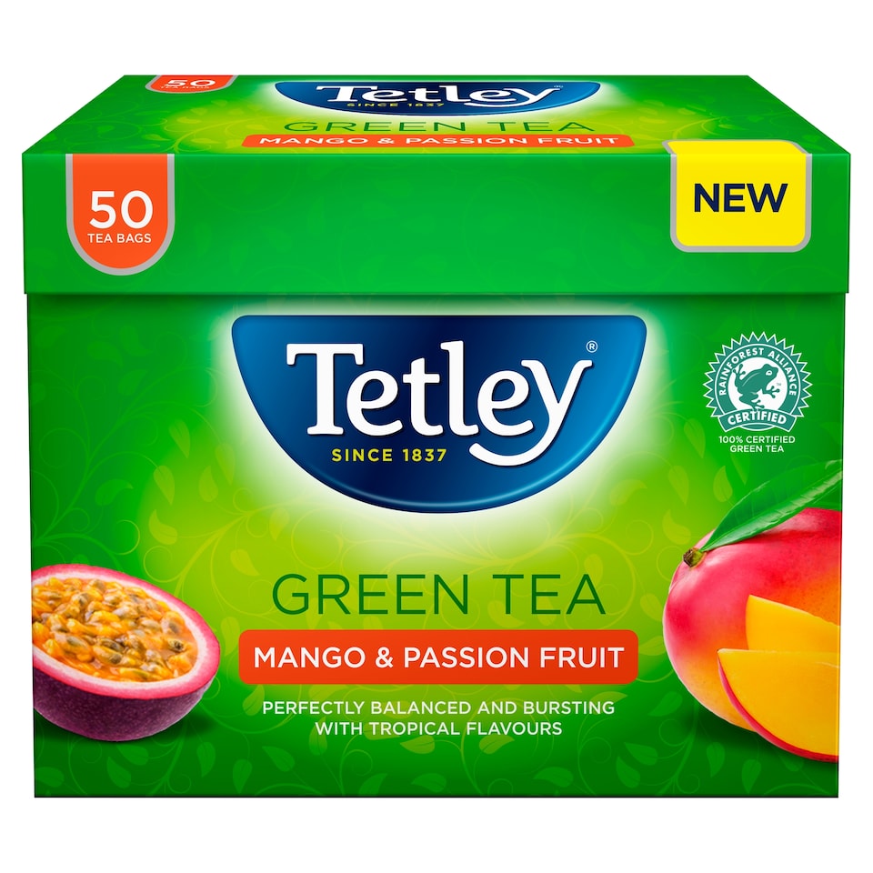 image 1 of Tetley Green Tea Mango & Passion Fruit 50 Tea Bags 100G