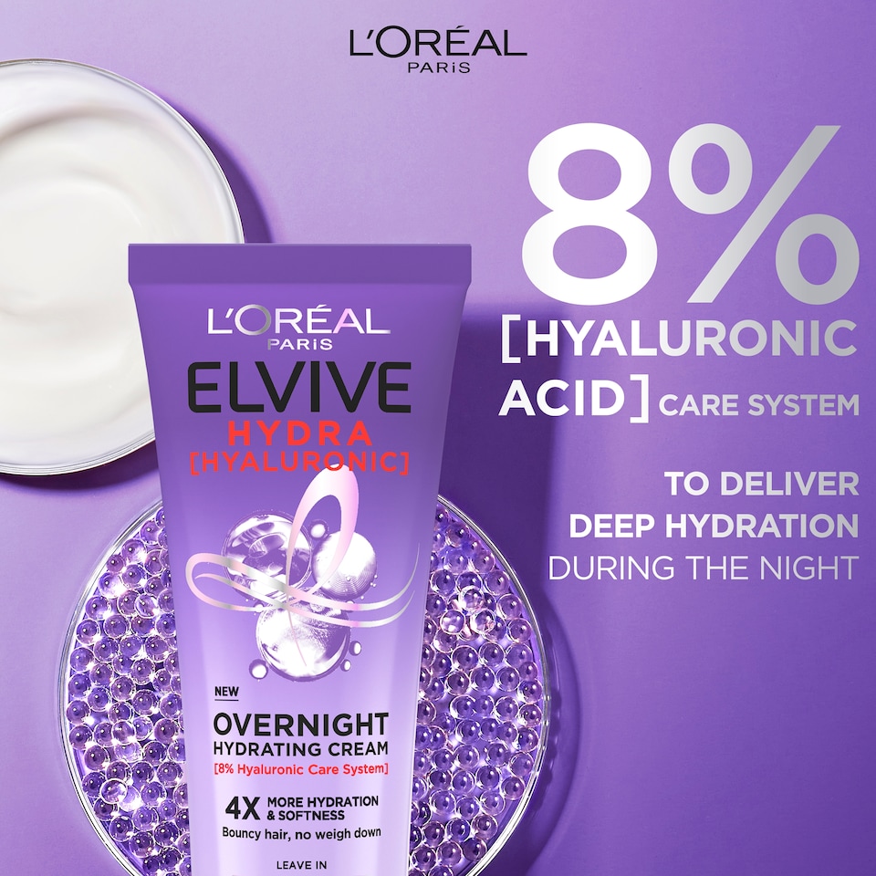image 1 of L'Oreal Paris Elvive Hydra Hyaluronic Overnight Hydrating Cream 200ml