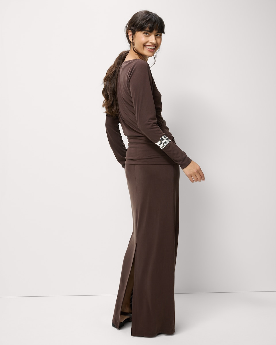 image 1 of F&F Ruched Long Sleeved Co-ord Top in Chocolate