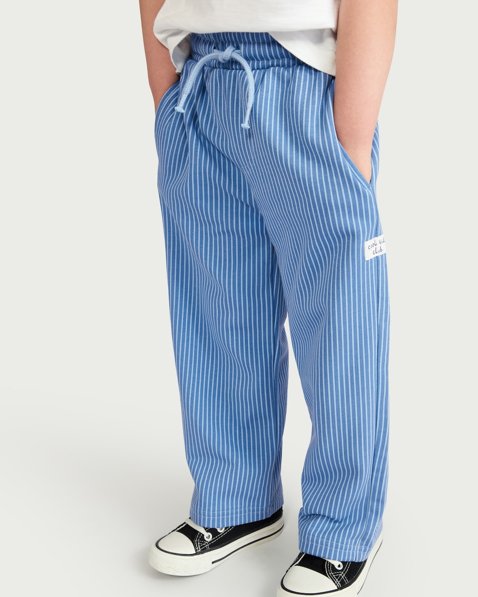 image 1 of F&F Boys Cotton Rich Striped Wide Leg Joggers in Blue