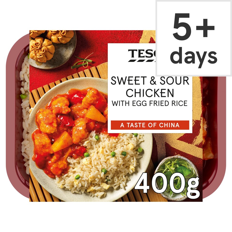 T, Sweet & Sour Chicken & Egg Fried Rice 400G Tesco Groceries