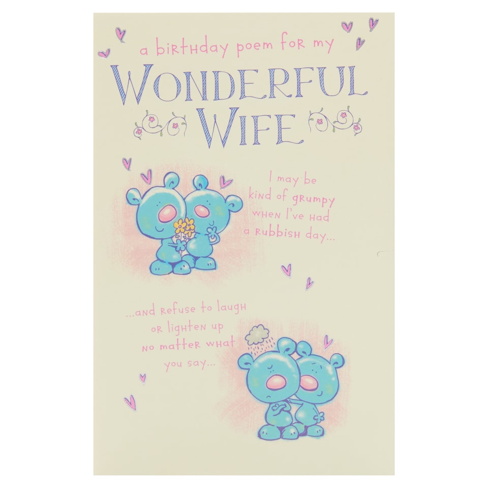 Hanson White Birthday Card Poem For My Wonderful Wife