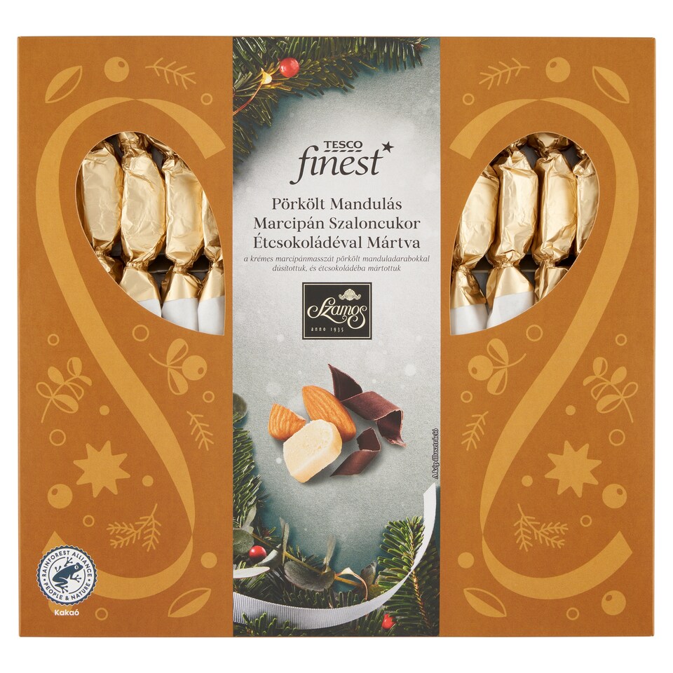 Tesco Finest pörkölt mandulás marcipán szaloncukor étcsokoládéval mártva 300 g