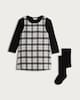 image 4 of F&F Girls Cotton Rich Check Pinafore, Top and Tights in Multi Black White