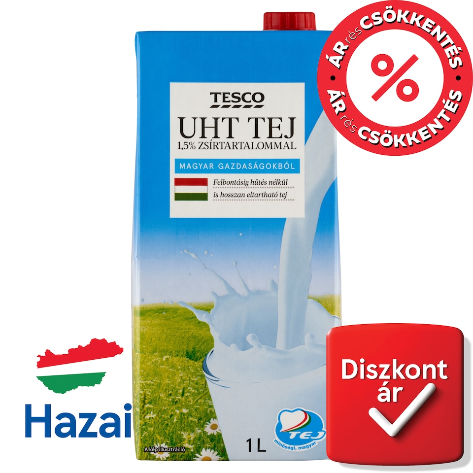 Tesco UHT zsírszegény tej 1,5% 1 l