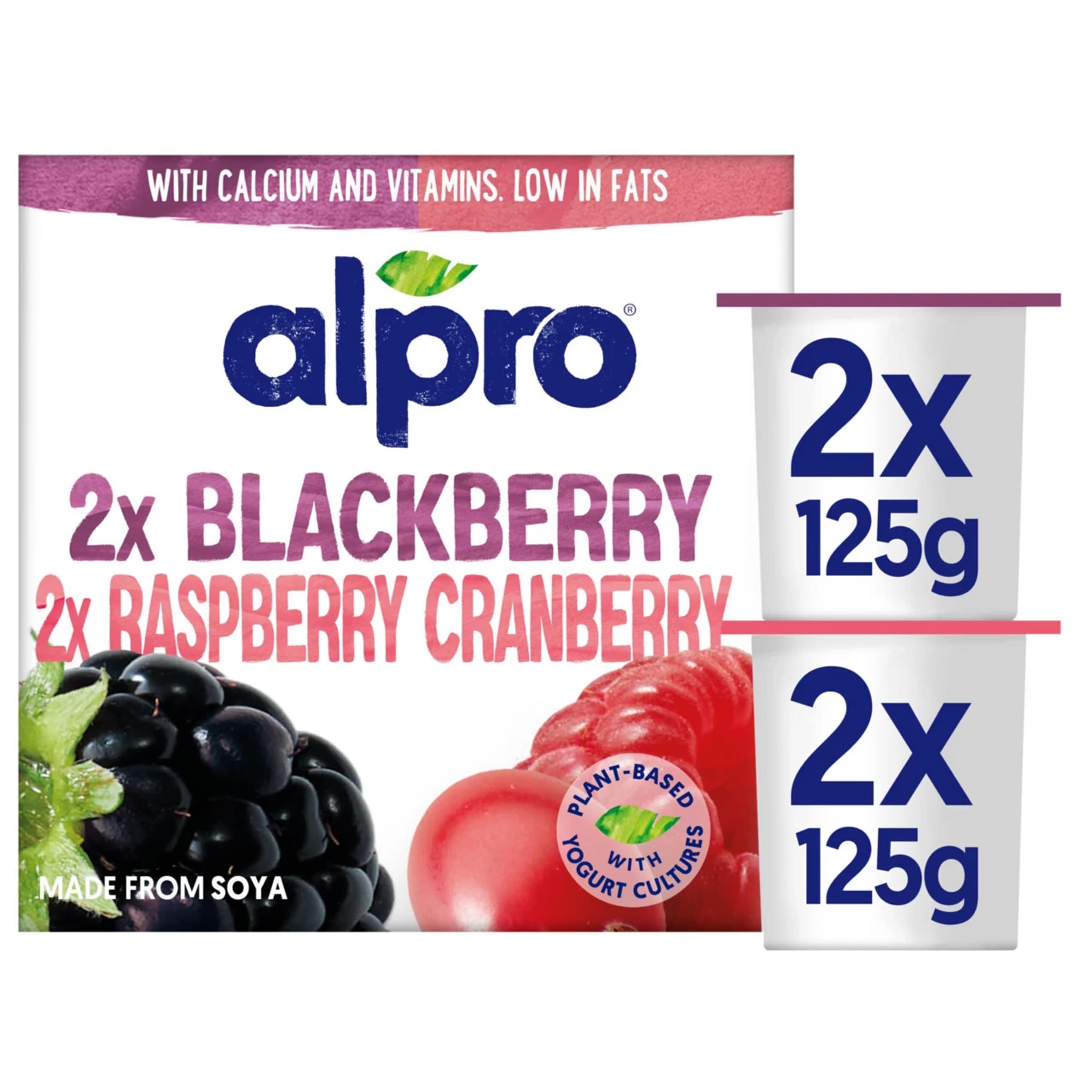 Alpro Blackberry Raspberry & Cranberry Soya Dairy Free Yoghurt Alternative 4x125g