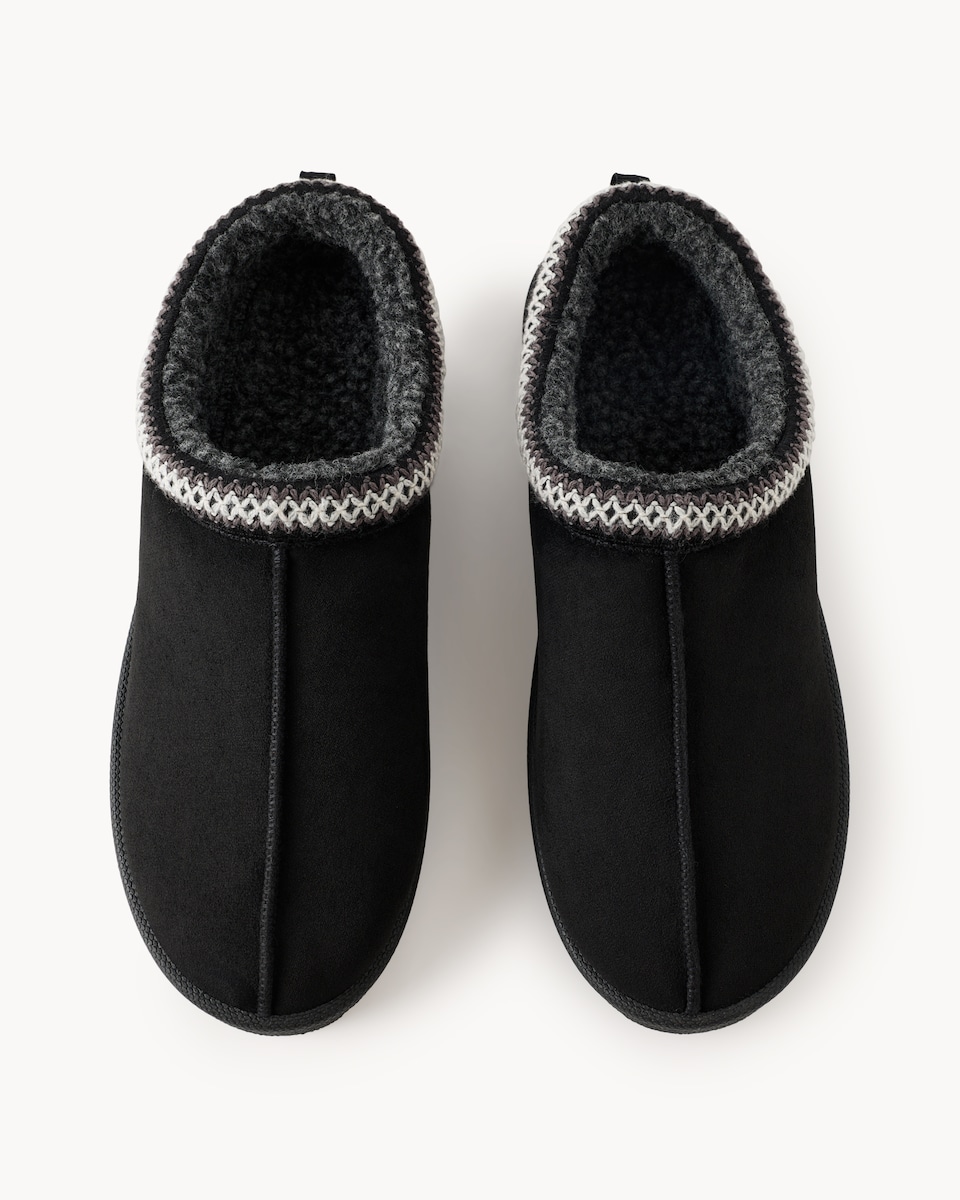 image 1 of F&F Faux Fur Lined Braided Mule Slippers in Black