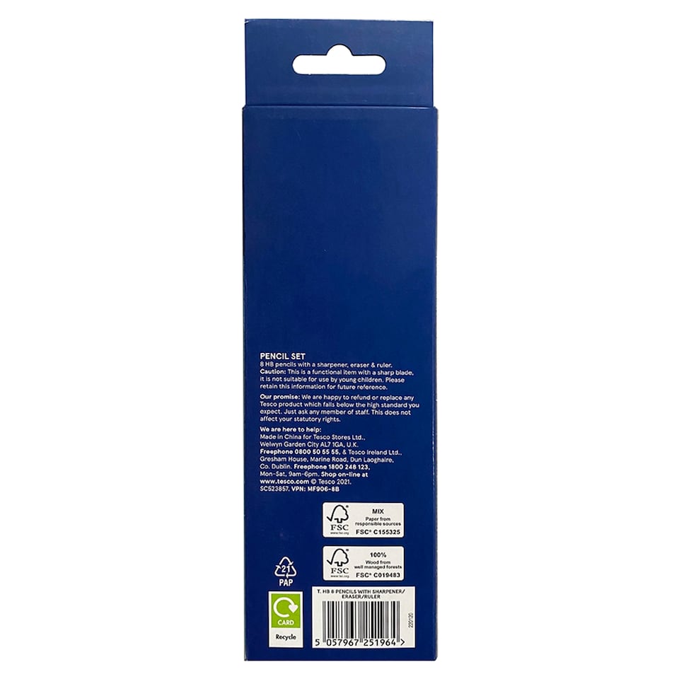 image 1 of Tesco Hb 8 Pencils With Sharpener/ Eraser/Ruler