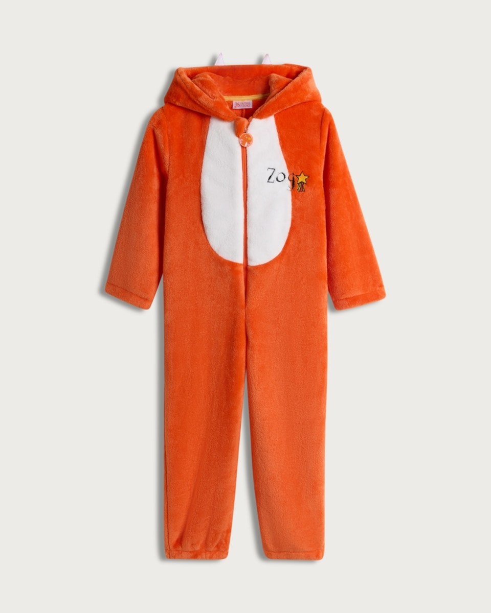 image 1 of Zog Zip Up Hooded Onesie in Orange