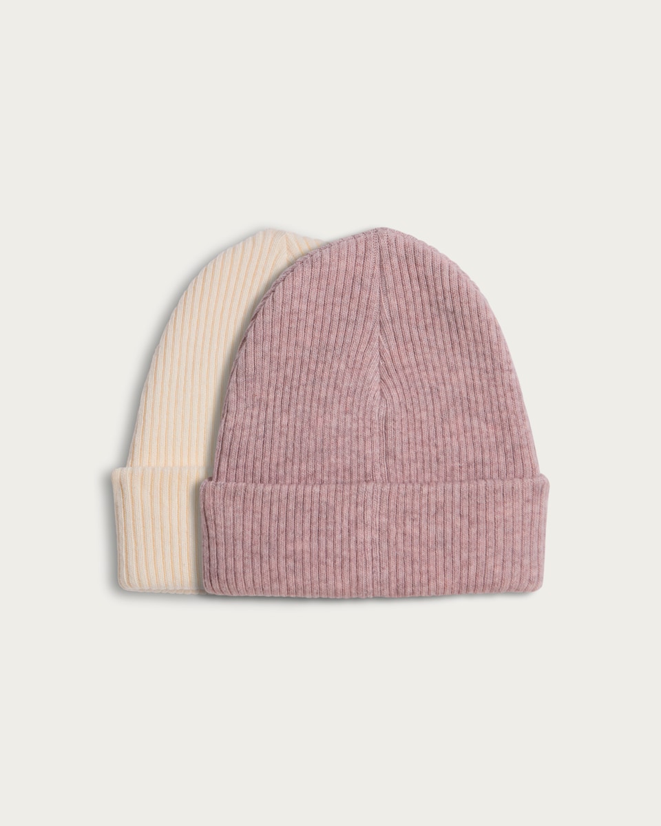 image 1 of F&F Girls 2-Pack Ribbed Beanie Hats in Neutral