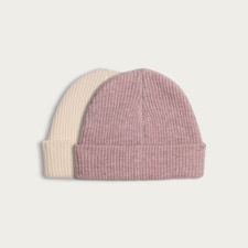 F&F Girls 2-Pack Ribbed Beanie Hats in Neutral