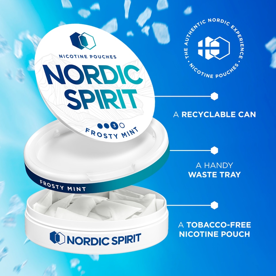 image 1 of Nordic Spirit Frosty Mint Tobacco Free Nicotine Pouches Strong 20 Pack 9mg 14g