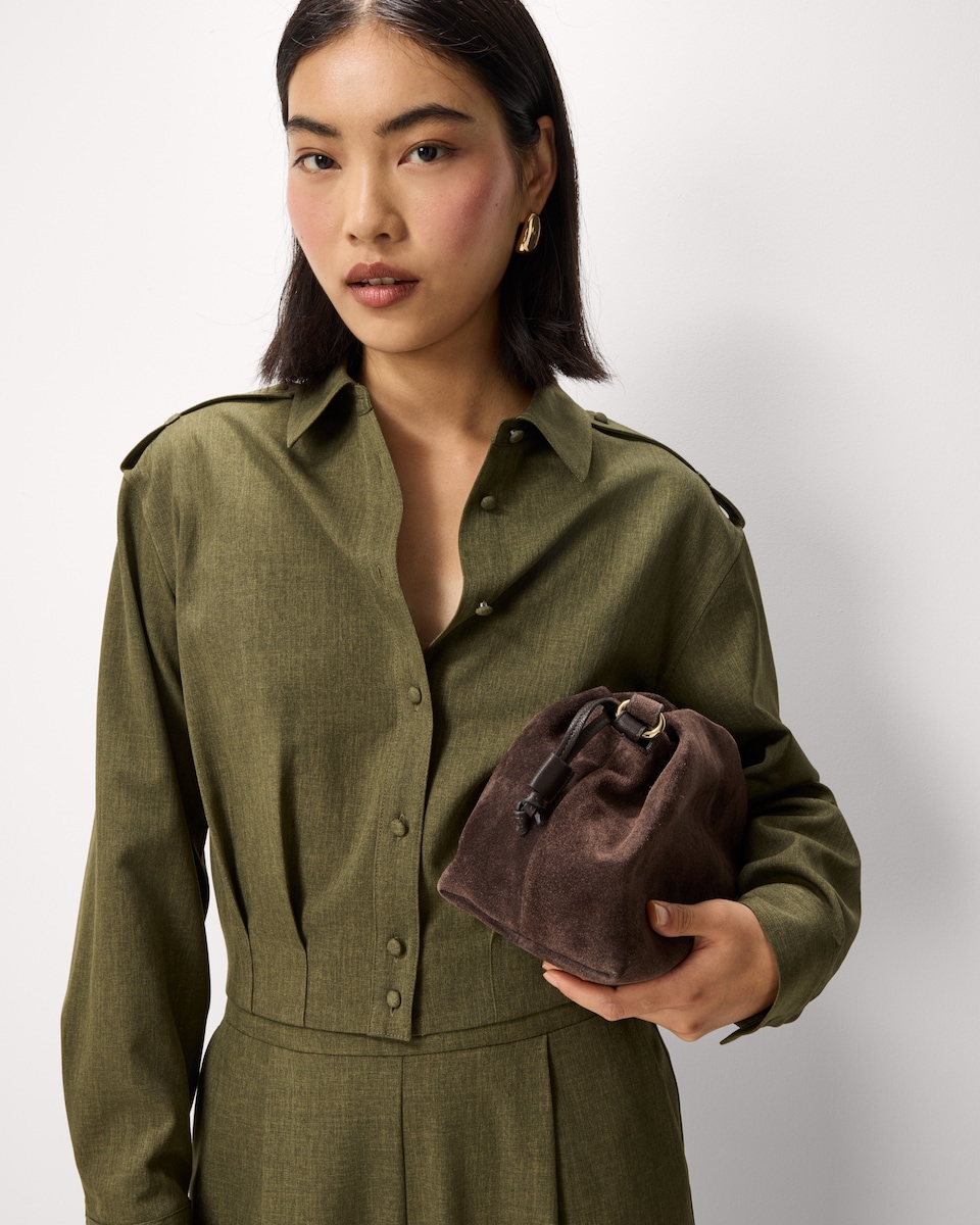 image 1 of F&F Epaulette Detail Cropped Co-ord Shirt in Olive