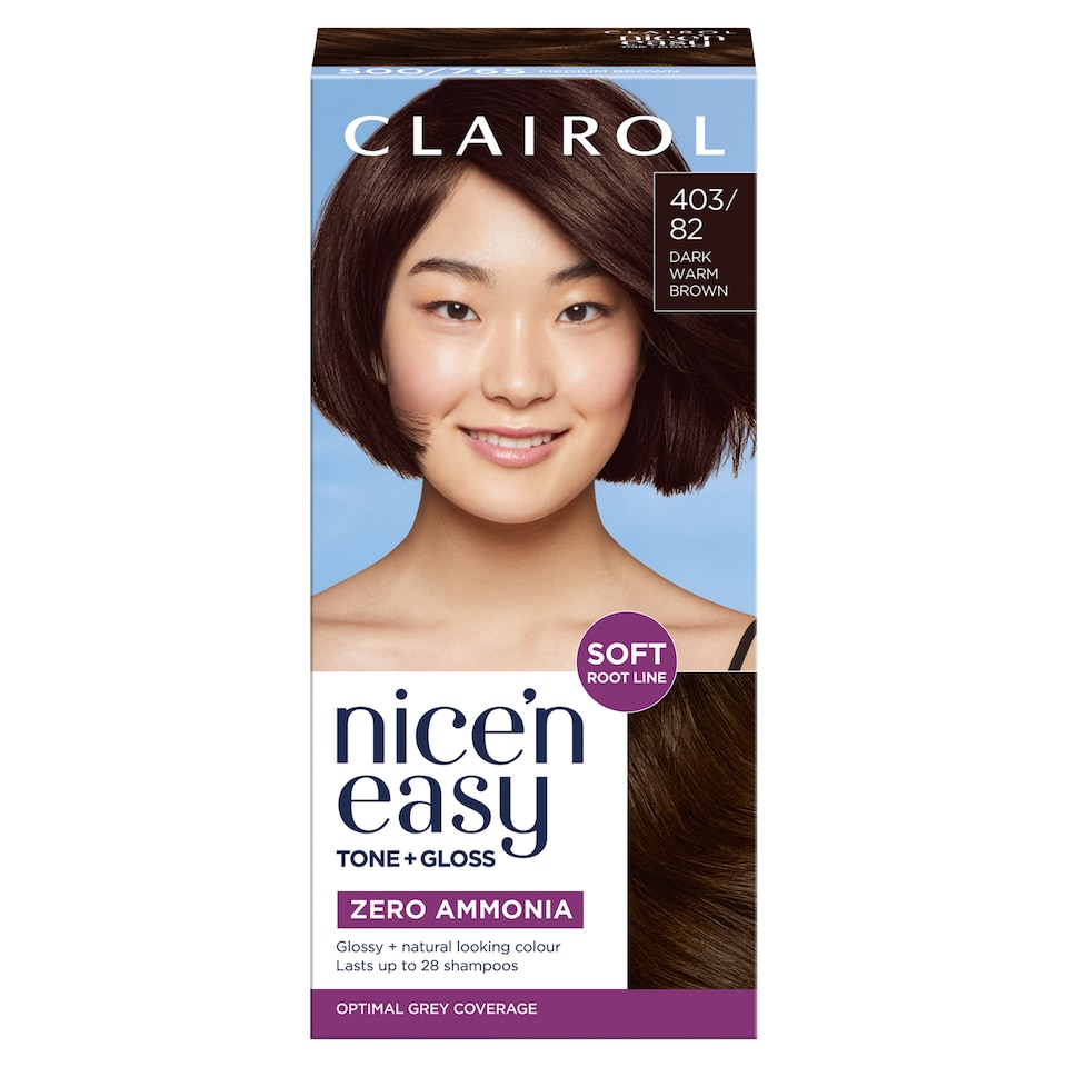 image 1 of CLAIROL NICE'N EASY TONE+GLOSS SEMI PERMANENT HAIR DYE - 403/82 DARK WARM BROWN