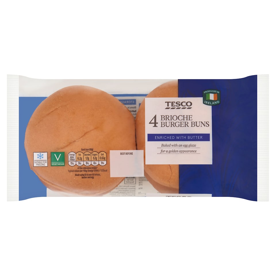 Tesco 4 Brioche Burger Buns 260G