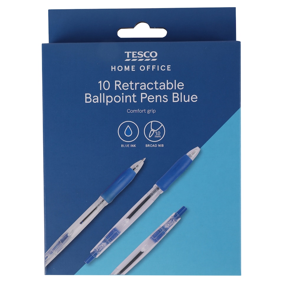 T.Retractable Ball Pens Grip Blue 10 Pack