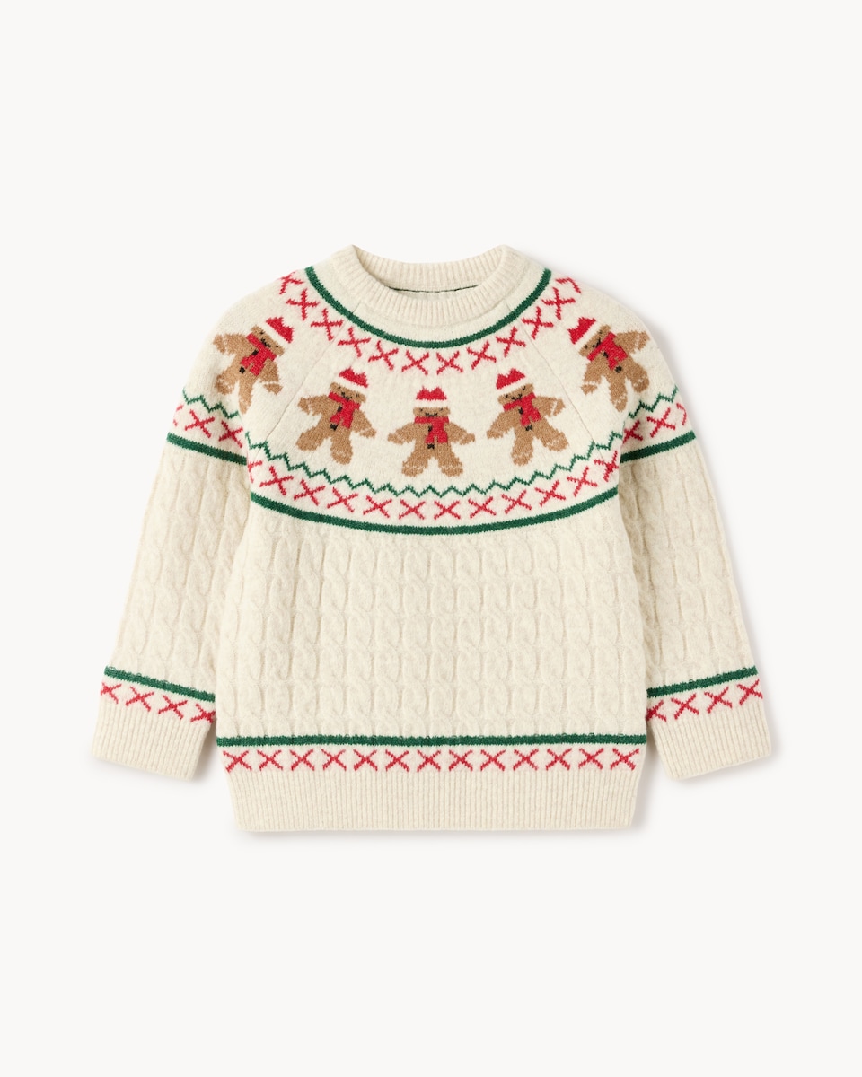image 1 of Christmas Boys Fair Isle Jumper in Cream