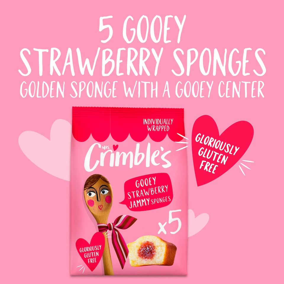 image 1 of Mrs Crimbles Gluten Free 5 Gloriously Gooey Strawberry Sponge Cakes 175g