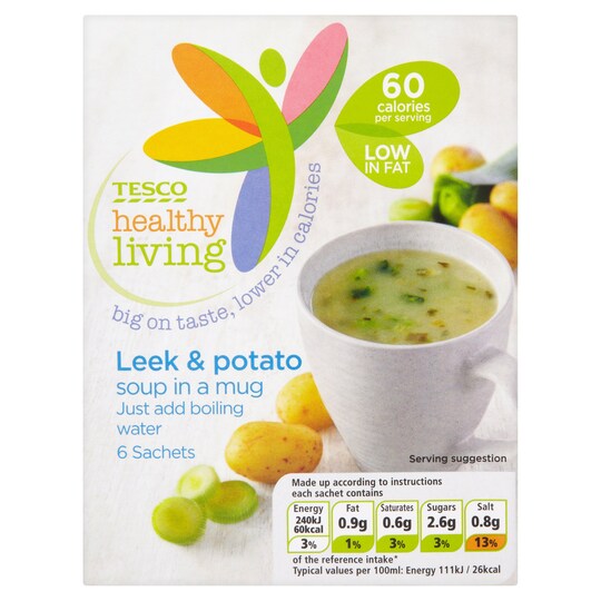 Tesco Healthy Living Leek And Potato Soup In A Mug 6 Pack 96G Tesco
