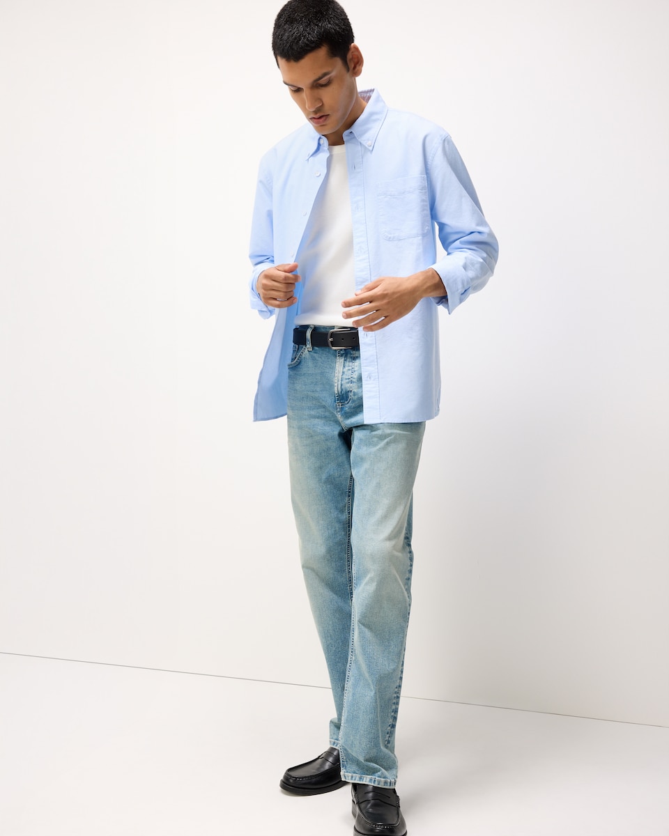 image 1 of F&F Cotton Rich FREEF!T® Straight Leg Jeans in Blue