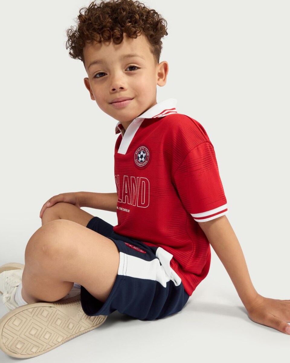 image 1 of F&F Boys England Football Polo Shirt and Shorts Set in Red