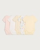 image 1 of F&F Baby 5-Pack Pure Cotton Floral Printed Short Sleeved Bodysuits in Yellow