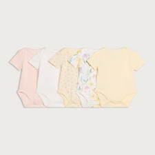 F&F Baby 5-Pack Pure Cotton Floral Printed Short Sleeved Bodysuits in Yellow