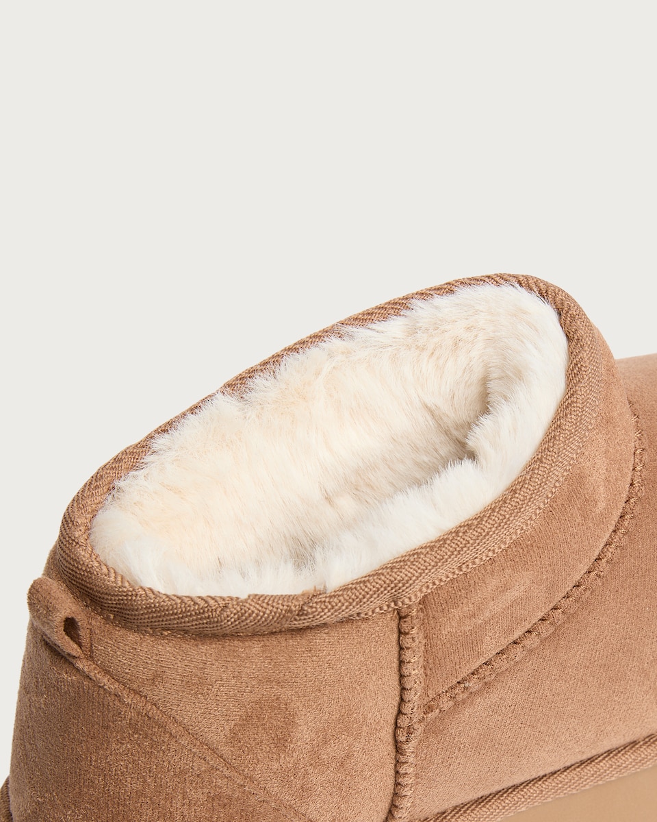 image 1 of F&F Faux Suede Platform Slipper Boots in Tan