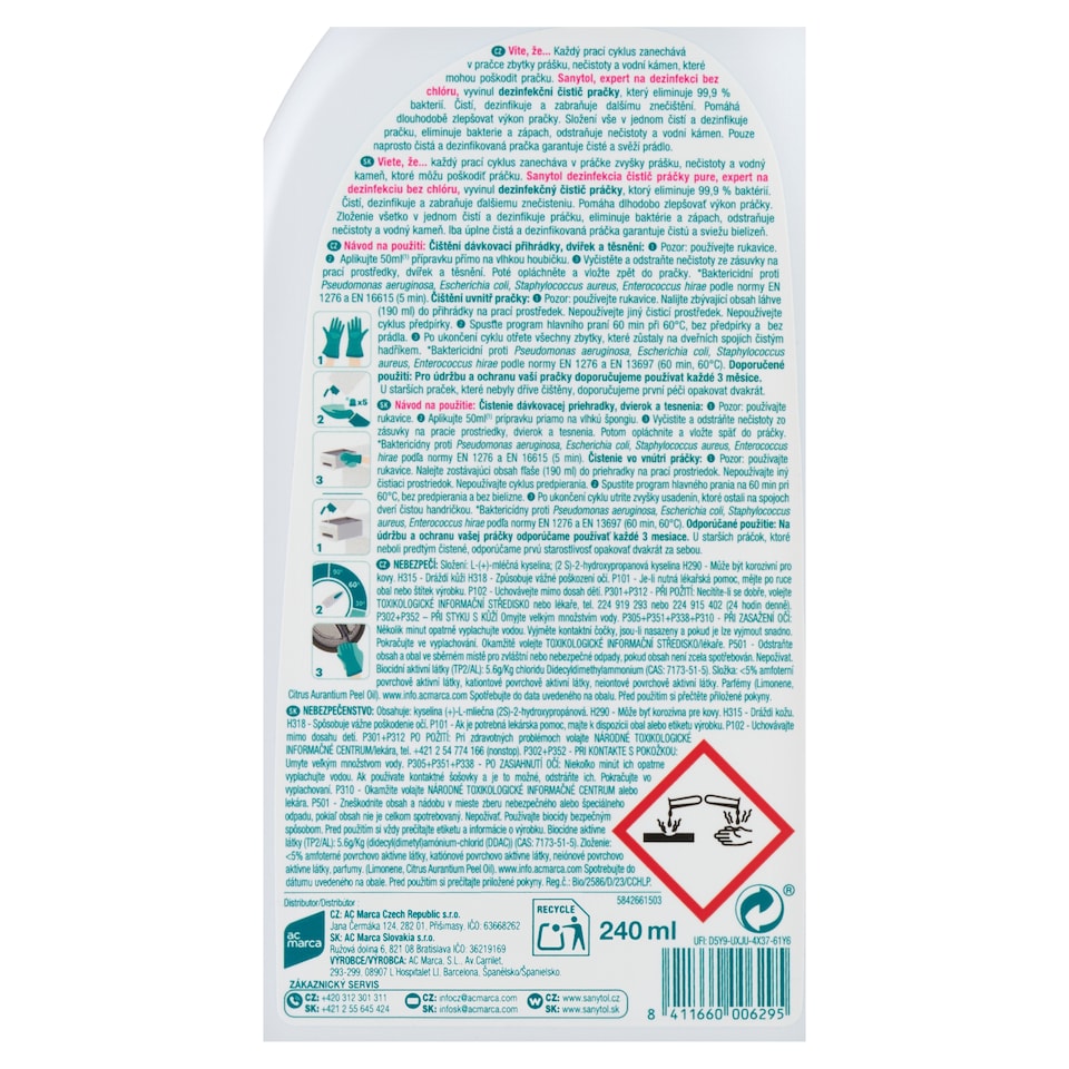 Obrázek 1 pro produkt Sanytol Dezinfekční čistič pračky 240ml