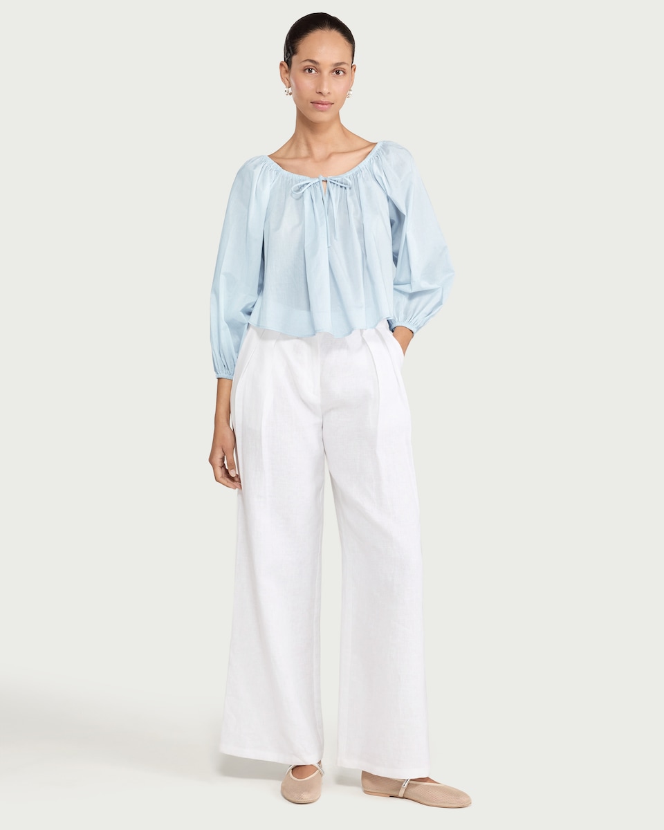 image 1 of F&F Pure Cotton Long Sleeved Blouse in Blue