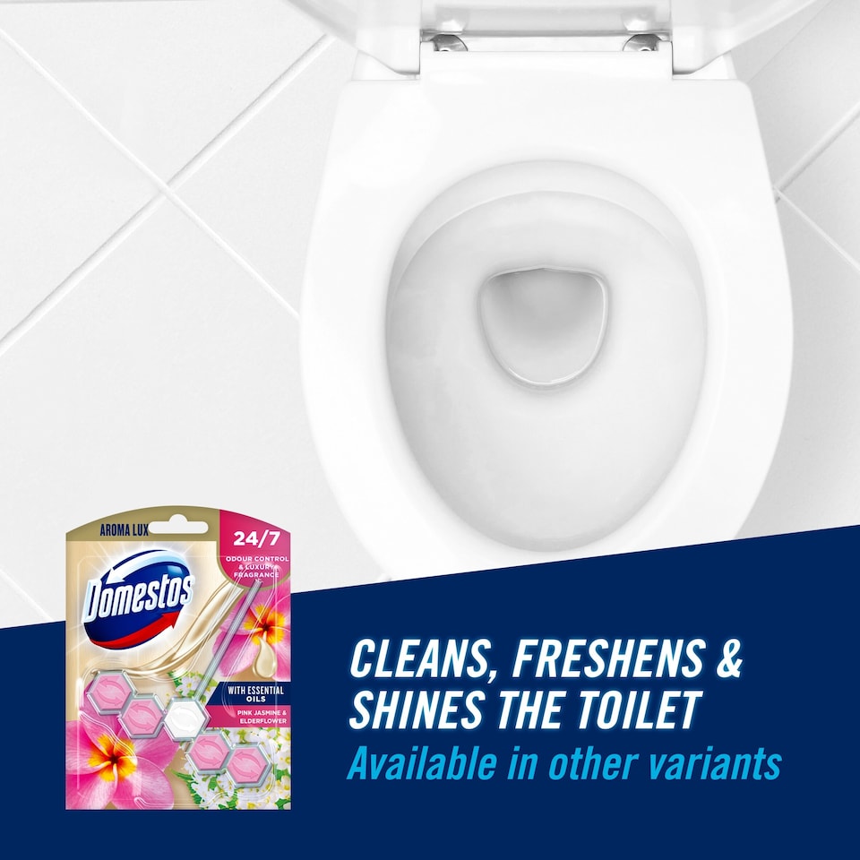 image 1 of Domestos Aroma Lux Rim Block Jasmine & Elderflower 55G