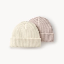 F&F Girls 2-Pack Ribbed Beanie Hats in Multi