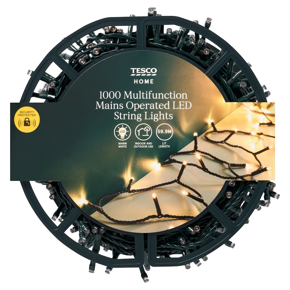 image 1 of Tesco 1000 Multifunction Warm White LED Christmas Lights